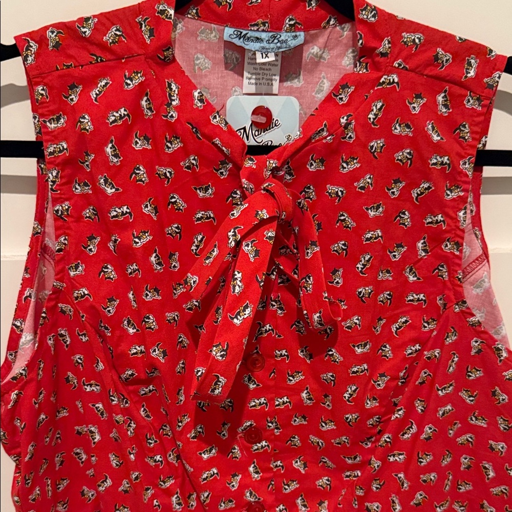 Heart of Haute Kitten Tie top Red Sleeveless Blouse 1X - Picture 3 of 7